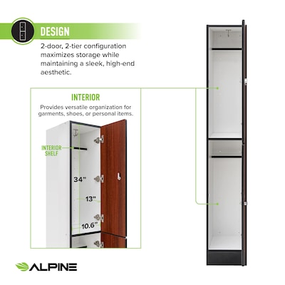 Alpine Industries 72" 2-Tier 1-Column Storage Locker, Walnut (701-W-1-MK)