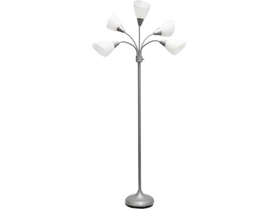 Simple Designs 67 Silver Metal Floor Lamp with 5 Adjustable Cone Shades (LF2006-SVW)