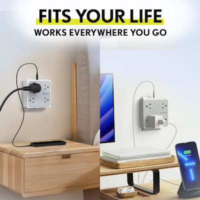 Overtime E63 7-in-1 Wall Outlet Surge Protector Extender with 4 AC Outlets, 2 USB-A & 1 USB-C Ports, White (OWPE63WH)