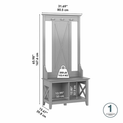 Bush Furniture Key West 66" Hall Tree with Shoe Storage Bench, Cape Cod Gray (KWS166CG-03)