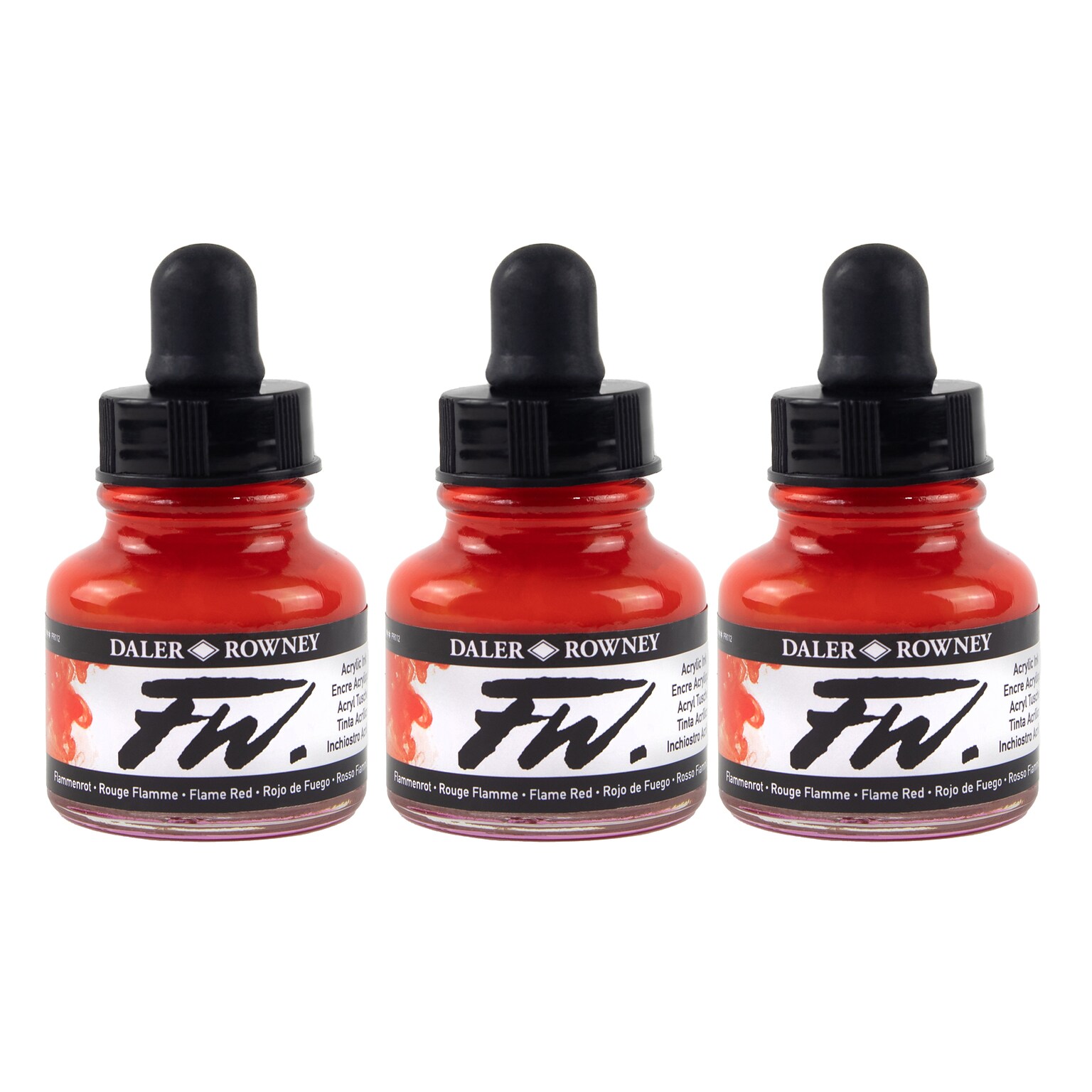 Daler-Rowney FW Acrylic Ink, Flame Red, 29.5ml, 3/Bundle (DRW160029517-3)