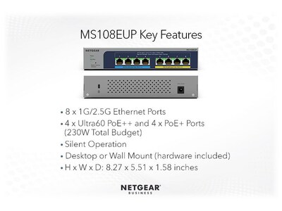 Netgear Plus 8-Port Gigabit Ethernet Managed Switch, Gray (MS108EUP-100NAS)