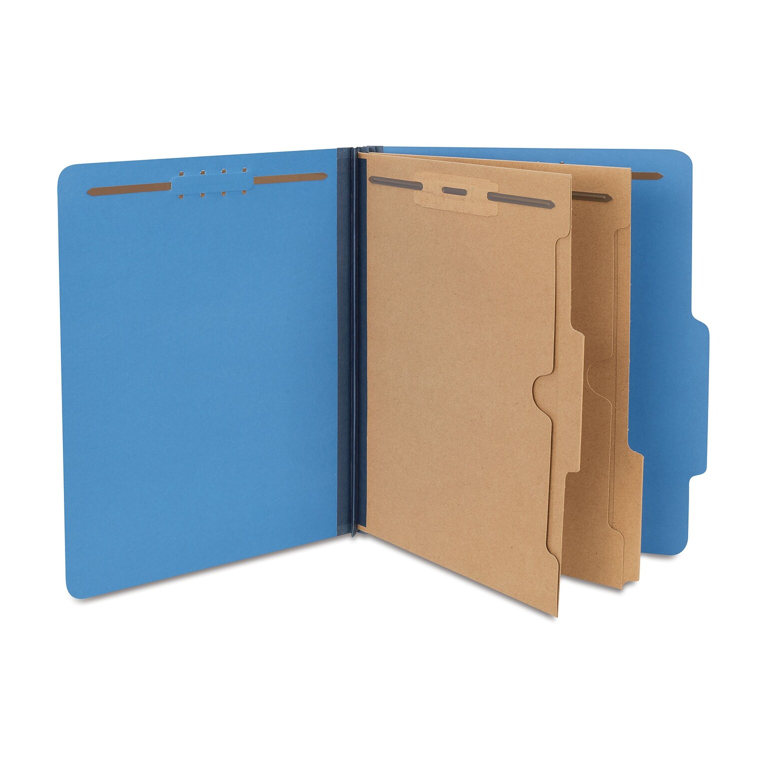 Quill Brand® 2/5-Cut Pressboard Classification Folders with Pockets, 2 Partitions, 6-Fasteners, Letter, Blue, 15/Box (736026)