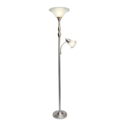 Lalia Home Torchiere Floor Lamp with Reading Light and Marble Glass Shades, Brushed Nickel (LHF-3003