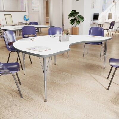 Flash Furniture Wren Kidney Activity Table, 72 x 48, Height Adjustable, White Top/Silver Frame (XUA4872KDWHTA)