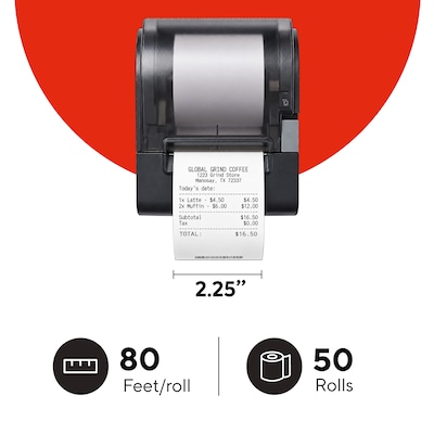 Staples Thermal Cash Register/POS Rolls, 1-Ply, 2 1/4 x 80, BPA Free, 50/Carton (18226-CC)