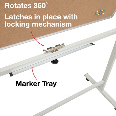 Excello Global Products Double Sided Magnetic Mobile Whiteboard Corkboard Combo, 48" x 32", White Frame (EGP-HD-0550)