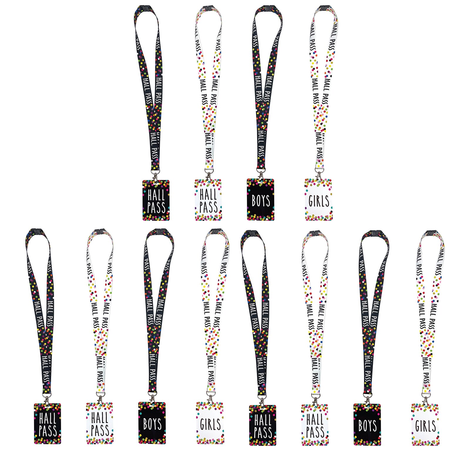 Teacher Created Resources Confetti Hall Pass with Lanyard, 4/Pack, 3 Packs (TCR20319-3)