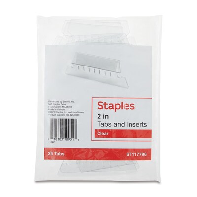 Staples® Hanging File Folder Tabs, Clear, 25/Pack (ST117796-CC)