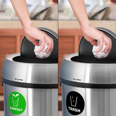 Alpine Industries Stainless Steel Indoor Compost and Trash Can with Swivel Lid, 34 Gallon, Silver, 2/Pack (ALP470-65L-1-CO-T)