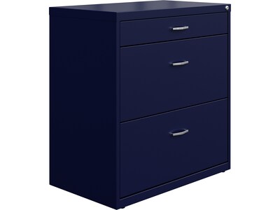 Space Solutions 3-Drawer Lateral File Cabinet, Letter/Legal Size, Lockable, 31.88"H x 30"W x 17.63"D, Navy (25073)