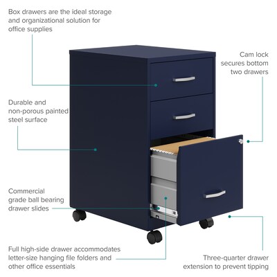 Space Solutions 18" 3-Drawer Mobile Letter Width Vertical File Cabinet, Navy (24430)