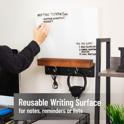 Mind Reader Glass Dry Erase Board with Wood Holder and Hook Whiteboard Message Center, White (LIFTBOARD-WHT)