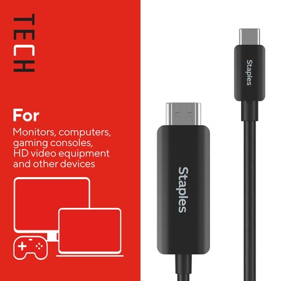 Staples TECH 6 ft. USB-C to HDMI Audio/Video Cable, Male to Male, Black (ST62472)
