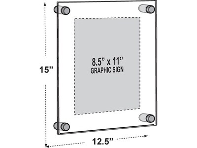 Azar Floating Frame with Standoff Caps, 8.5" x 11", Clear/Black Acrylic, 4/Pack (105514-BLK-4PK)