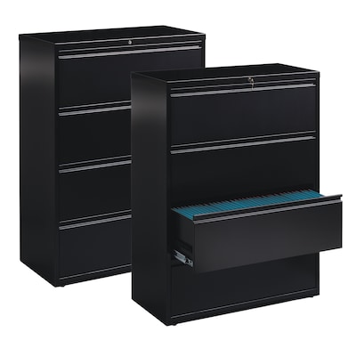 Quill Brand® Commercial 4 File Drawers Lateral File Cabinet, Locking, Black, Letter/Legal, 42"W (20063D)