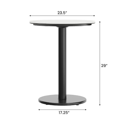 Flash Furniture Acadia 24" Round Wooden Dining Table with Round Base, White Faux Marble/Black Base (STRD24WMATR18)