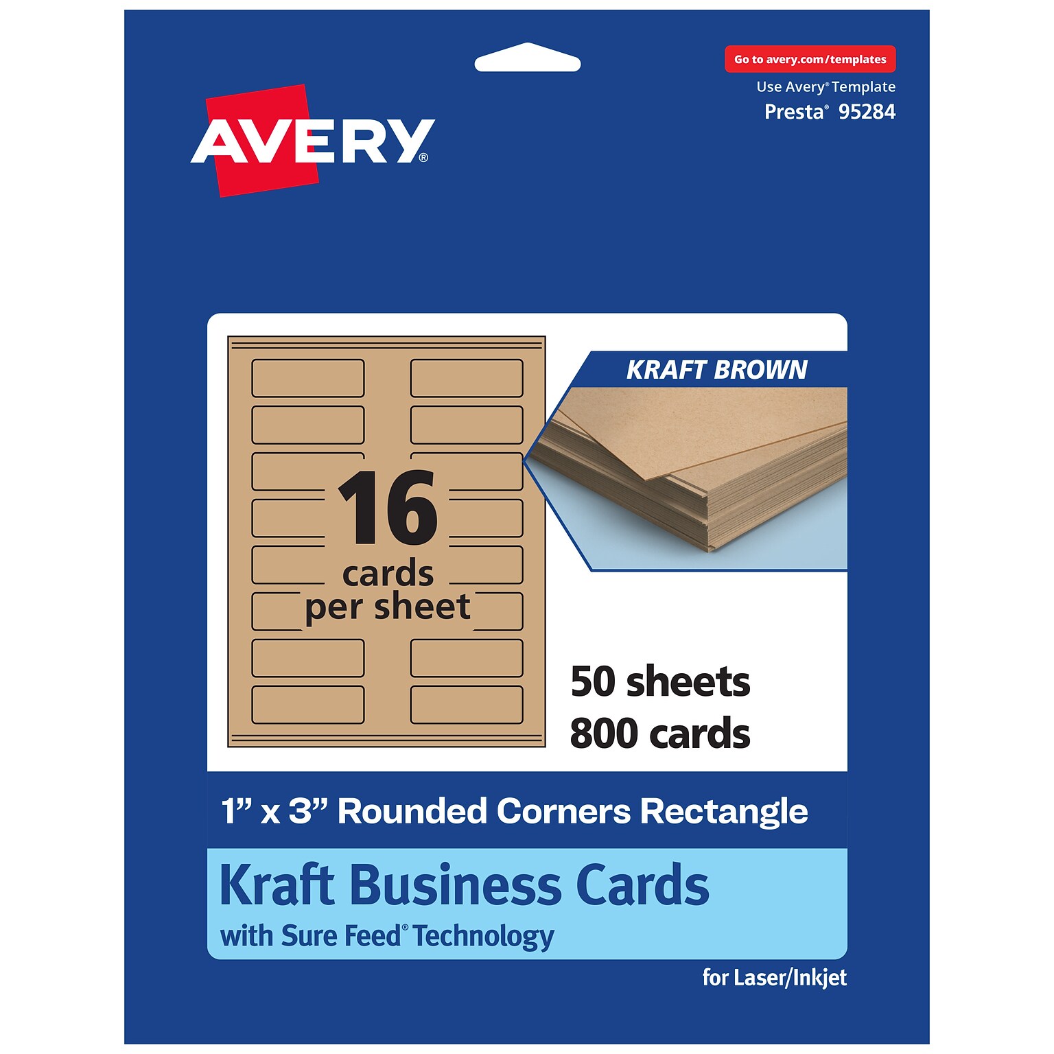 Avery Business Cards, 1 x 3, Matte Kraft Brown, 800/Box (95284)
