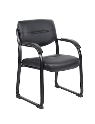 Boss Leather Sled Base Side Chair with Arms, Black (9519)