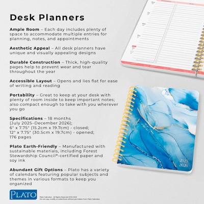2025-2026 Plato Crackled Blush 6" x 7.75" Academic Year Weekly Planner, Multicolored (9798330700103)
