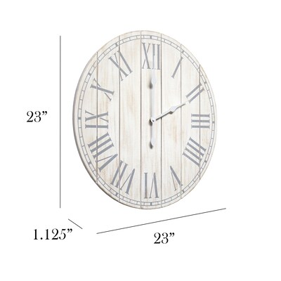 Elegant Designs Wood Plank 23 Large Coastal Rustic Wall Clock, White Wash (HG2003-WWH)