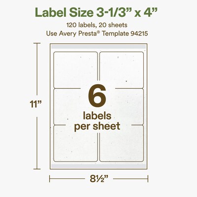 Avery Hemp Rectangle Laser/Inkjet Multipurpose Labels, 3-1/3" x 4", Off-White (120/Pack)