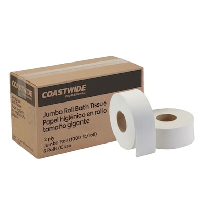 Coastwide Professional Recycled Jumbo Toilet Paper, 2-ply, White, 1000 ft./Roll, 6 Rolls/Case