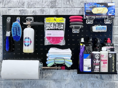 Triton Products LocBoard Pegboards with 30 pc. LocHook Assortment and Hanging Bin System (LB18-BKKit)