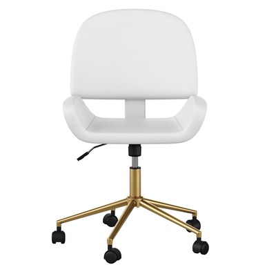 Martha Stewart Tyla Armless Faux Leather Swivel Office Chair, White/Polished Brass (CH2209215WHGLD)