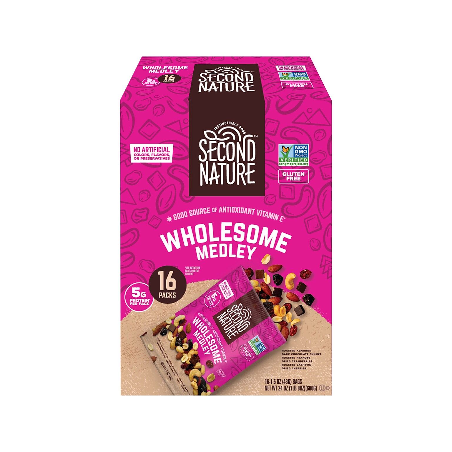 Second Nature Gluten-Free Wholesome Medley Trail Mix, 24 oz., 16 Bags/Box (8719)