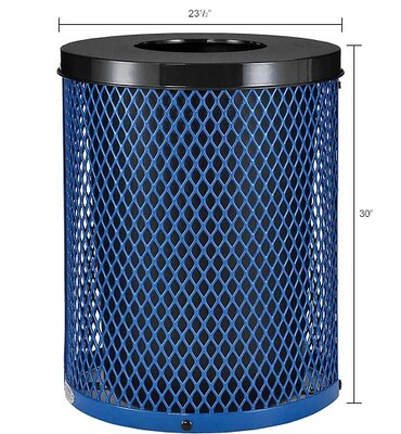 Global Industrial Outdoor Diamond Steel Trash Can w/ Flat Lid, 36 Gallon, Blue (261924BL)