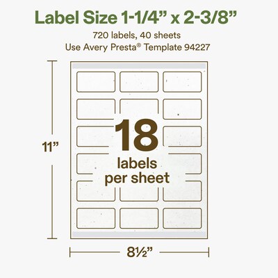 Avery Hemp Rectangle Laser/Inkjet Multipurpose Labels, 1-1/4" x 2-3/8", Off-White (720/Box)