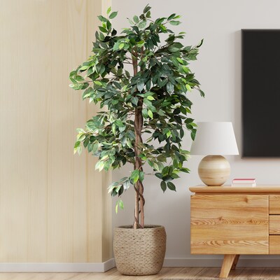 Forever Leaf 72" Artificial Ficus Silk Tree in Black Pot (FEV-FIC72)
