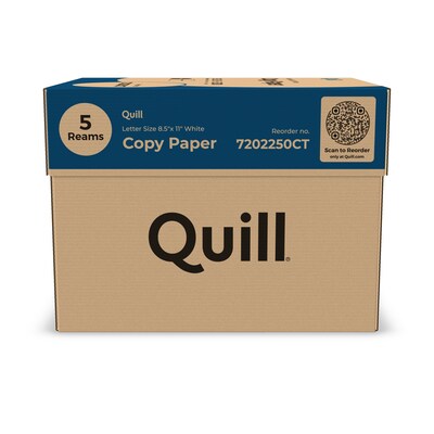 Quill Brand® 8.5" x 11" Copy Paper, 20 lbs., 92 Brightness, 500 Sheets/Ream, 5 Reams/CT (7202250CT)