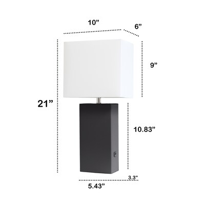 Lalia Home Lexington 21" Modern Bedside Table Lamp, White Rectangular Fabric Shade, Feit LED Bulb, Black (LHT-3012-BK-LB)