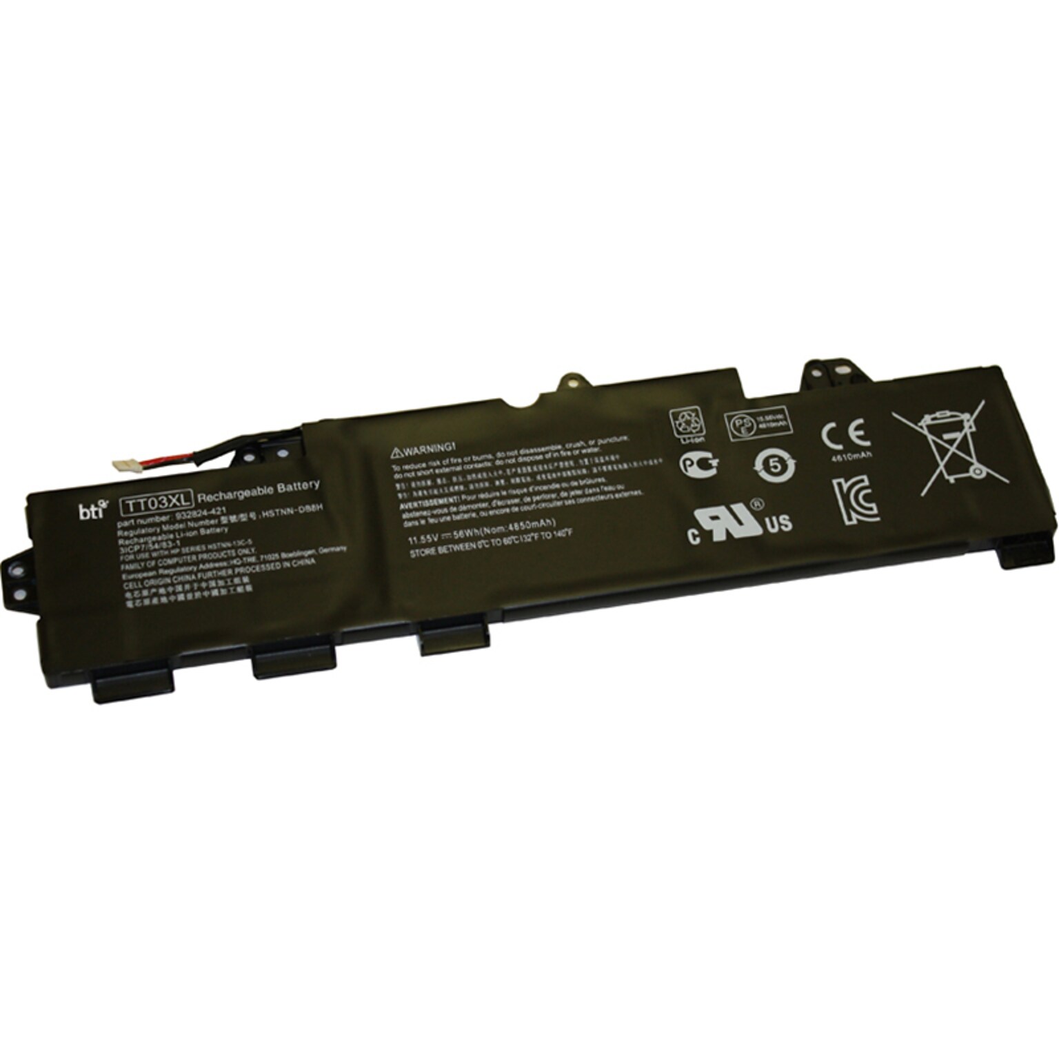 Battery Technology Li-Ion Replacement Battery for HP Laptops, 4848mAh (TT03XL-BTI)