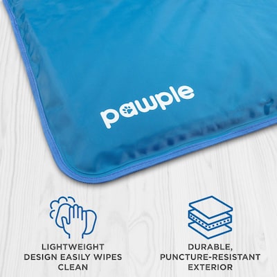 Pawple Dog Cooling Bed Mat for Kennels, Crates and Beds w/ Thick Foam Base, 44" x 32", Blue (PAWCLPD43)