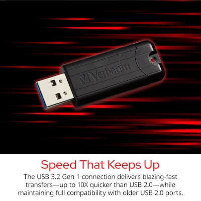 Verbatim PinStripe 128GB USB 3.2 Gen 1 Type-A Flash Drive, Red/Green/Blue, 3/Pack (70390)