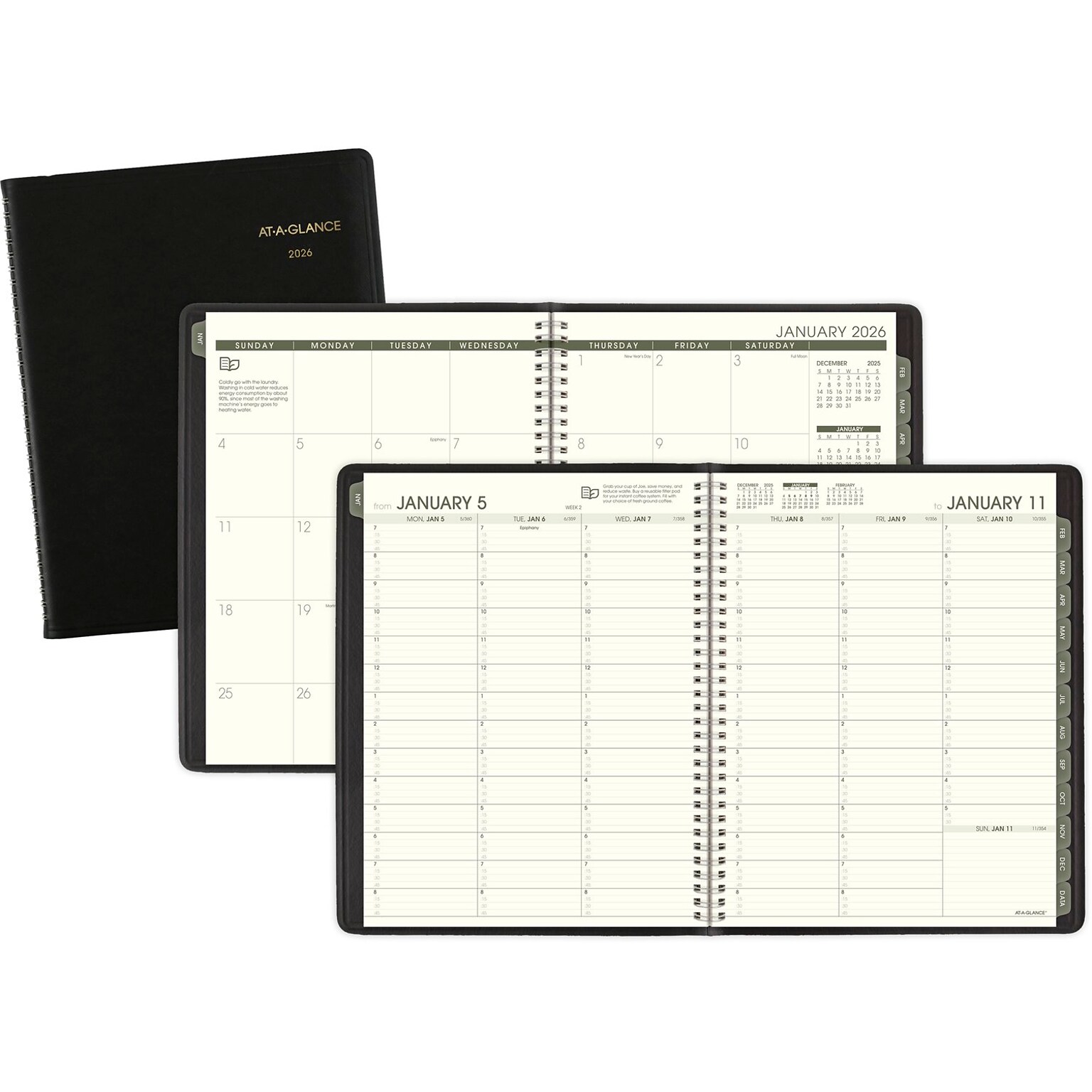 2026 AT-A-GLANCE Recycled 8.25 x 11 Weekly & Monthly Appointment Book Planner, Faux Leather Cover, Black (70-950G-05-26)