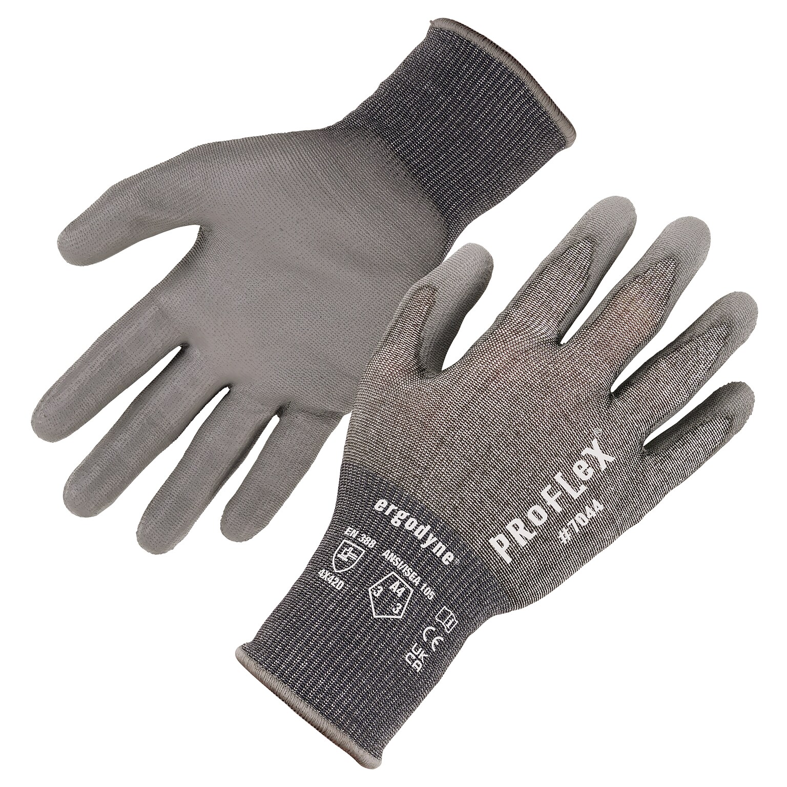 Ergodyne ProFlex 7044 PU Coated Cut-Resistant Gloves, ANSI A4, Gray, Medium, 1 Pair (10493)
