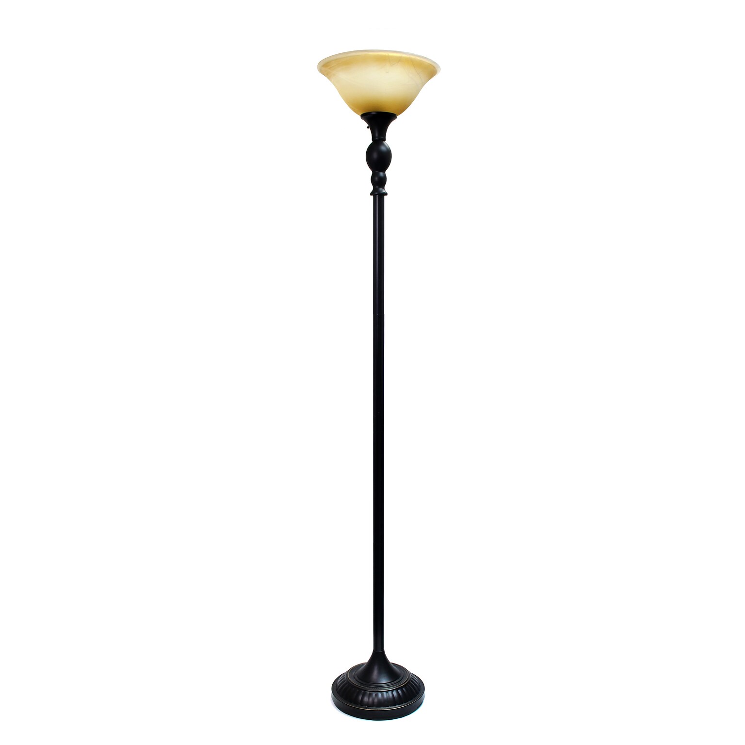 Elegant Designs 71 1 Light Torchiere Floor Lamp with Marbelized Amber Glass Shade, Restoration Bronze (LF2001-RBZ)