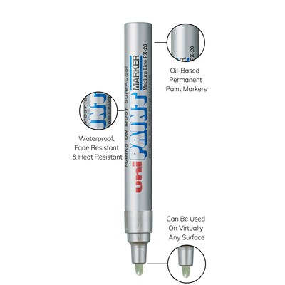 uni PAINT PX-20 Oil-Based Marker, Medium Tip, Silver Metallic (63614)