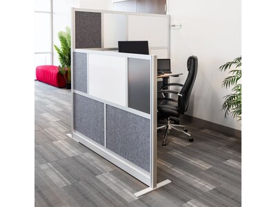 Luxor Workflow Series 8-Panel Modular Room Divider System Add-On Wall with Whiteboard, 70"H x 70"W, Gray/Silver