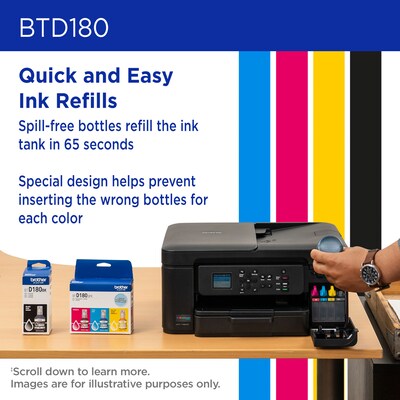 Brother BTD180 Black High Yield Ink Cartridge Refill, Prints Up to 7,500 Pages