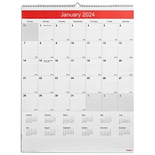 2024 Staples 22 x 29 Wall Calendar, White/Red (ST53914-24)