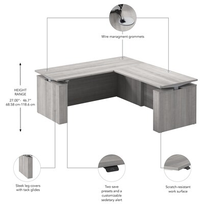 Bush Business Furniture Stratus 72"W Electric L-Shaped Adjustable Standing Desk, Platinum Gray (SUT014PG)