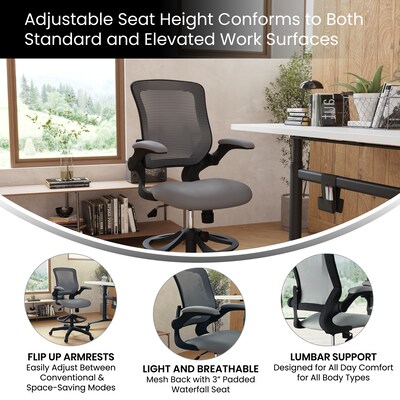 Flash Furniture Mesh Ergonomic Drafting Chair with Adjustable Foot Ring and Lumbar Support, Dark Gray (BLZP8805DDKGY)