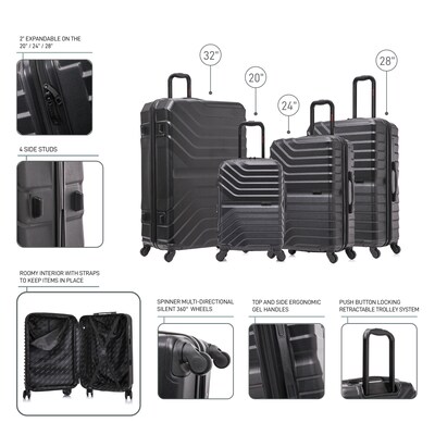 InUSA Aurum 4-Piece Hardside Spinner Luggage Set, TSA Checkpoint Friendly, Black (IUAURSMLXL-BLK)