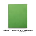 Staples Smooth 2-Pocket Paper Folder with Fasteners, Green, 25/Box (50773/27541-CC)