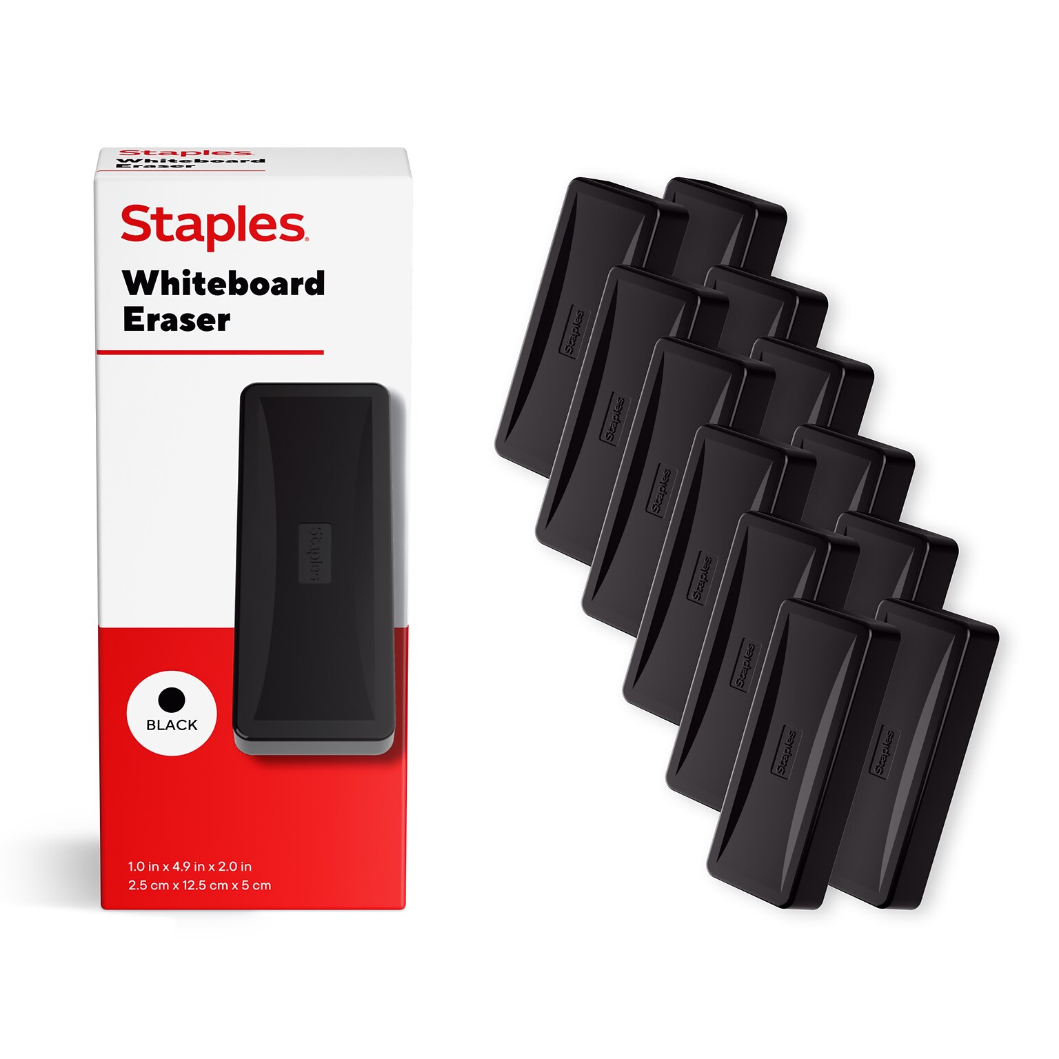 Stapes Whiteboard Eraser, Black, 12/Pack (ST63649)